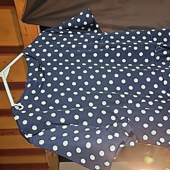 Oxiuly Fashion XL Navy & White Polka Dot falbaba fold pencil dress - Picture 6 of 6